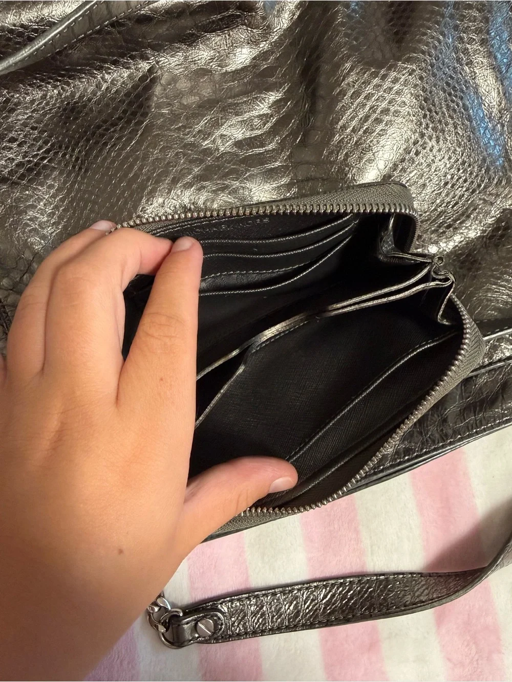 Michael Kors Metallic Black Snake-Embossed Shoulder Bag WITH matching Wallet